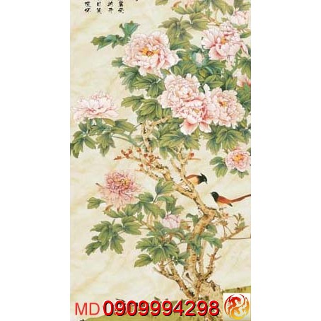 TRANH DÁN TƯỜNG 3D CHIM CÔNG,TRANH CHIM KHỔNG TƯỚC VÀ HOA MẪU ĐƠN