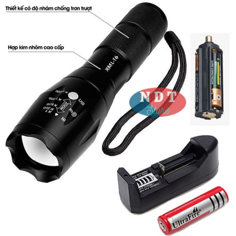 Đèn Pin Siêu Sáng T6 Cầm Tay Mini Cao Cấp Có Hộp Hợp Kim Chống Nước Kèm Sạc Siêu Tiện Dụng