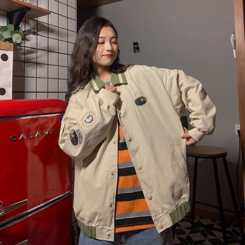 Áo khoác bomber form rộng có cổ dành cho nam và nữ