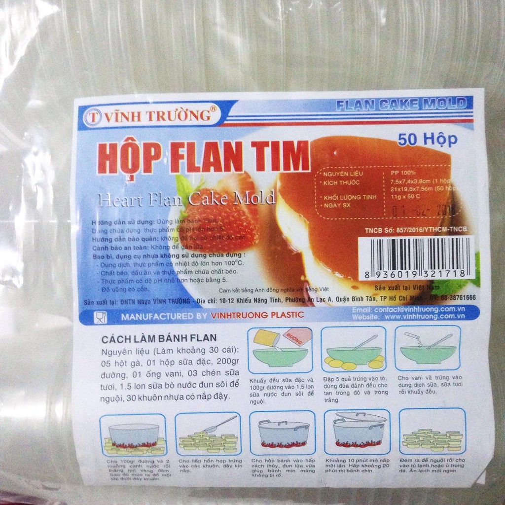 Bộ 50 Hộp Bánh Flan Có Nắp Đậy Hình Tim Dễ Thương TH Vĩnh Trường