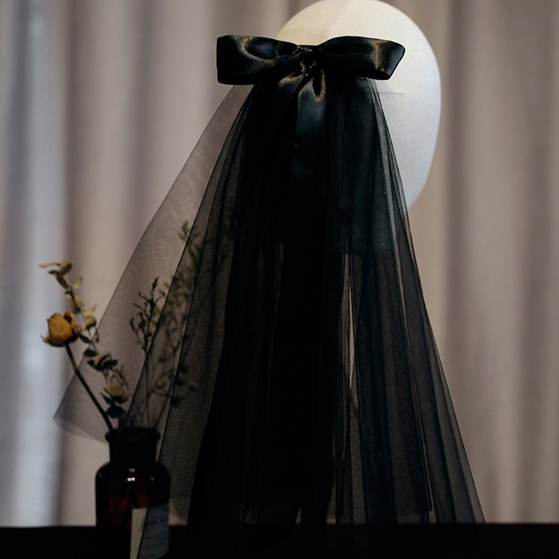 Khăn che mặt thắt nơ màu trơn đơn giản cho cô dâu