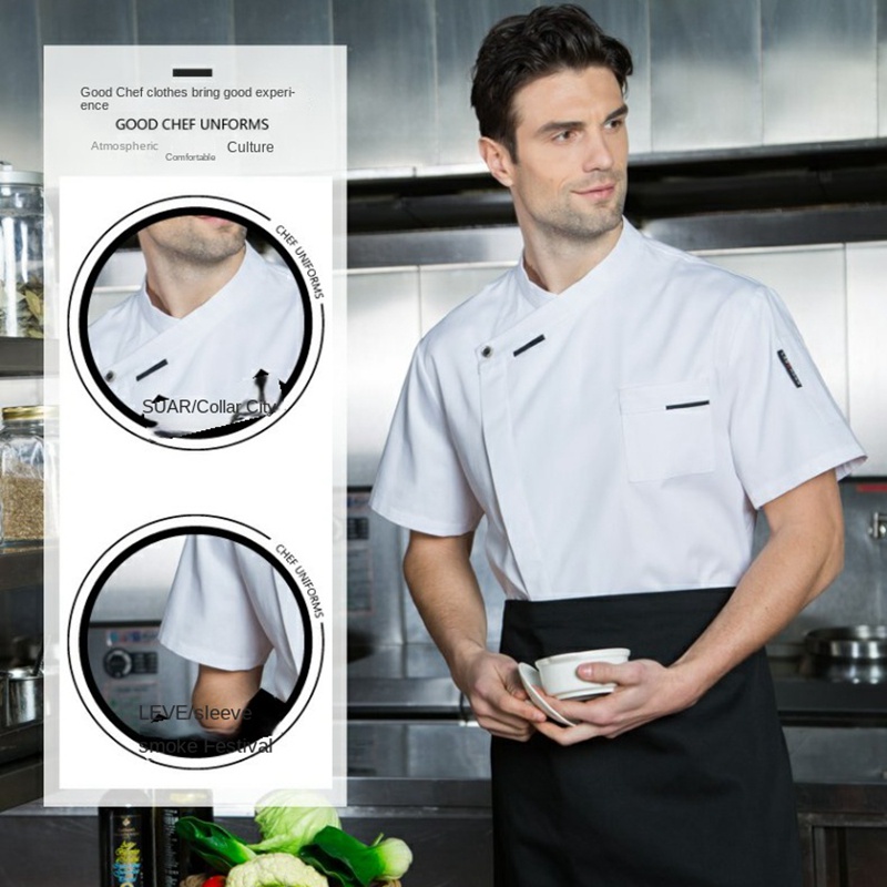 Áo Đồng Phục Đầu Bếp Tay Ngắn Vải cotton Thoáng Khí Thấm Hút Mồ Hôi