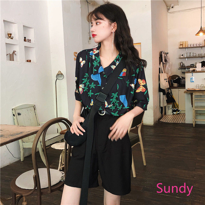 Áo Sơ Mi Chất Chiffon Hoạ Tiết Hoa Phong Cách Retro Cho Nữ