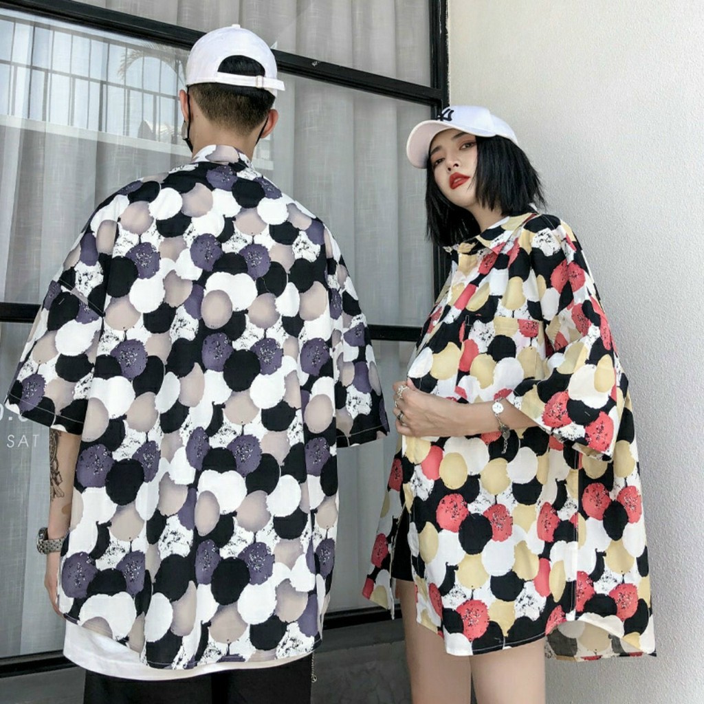 Áo sơ mi nam nữ cặp đôi form rộng họa tiết chấm bi nhiều màu sắc nổi bật chất vải lụa mầm mịn cao cấp | BigBuy360 - bigbuy360.vn