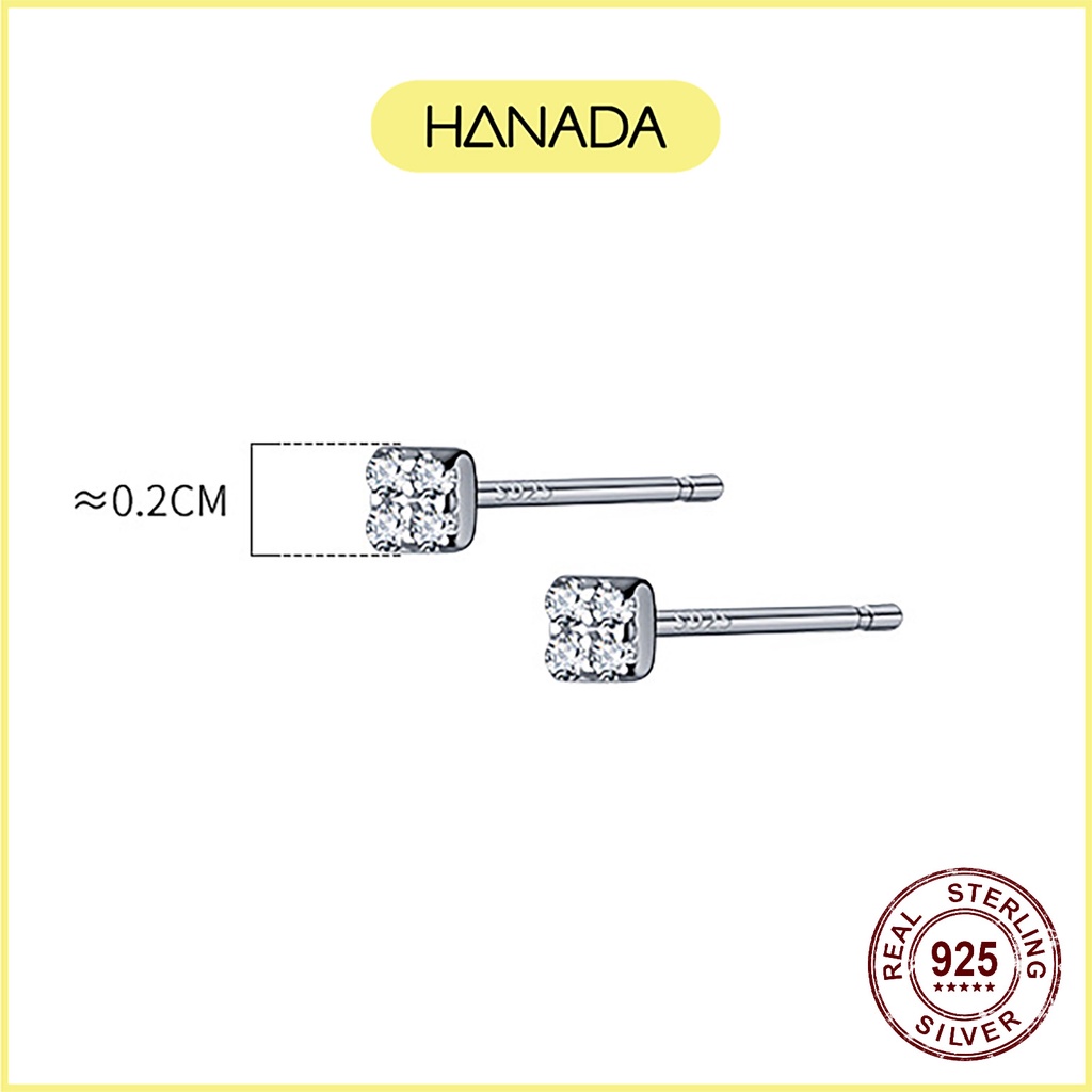 Bông Tai Bạc 925 Hanada N1234.E.2.B.140. 0353 Vuông Bốn Đá Nhỏ