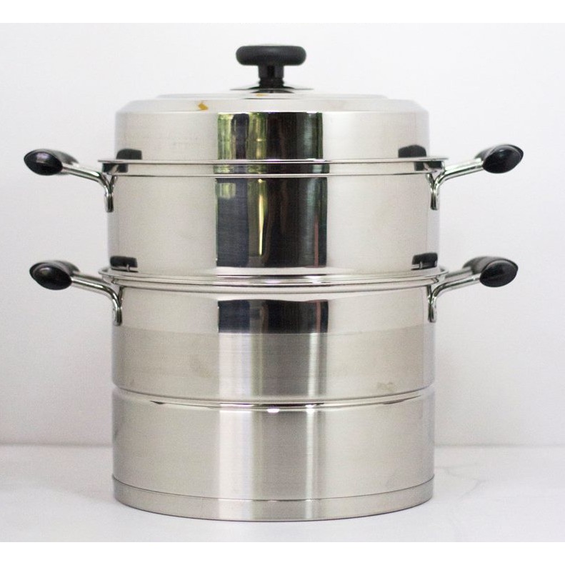 Nồi hấp inox 2 tầng 2 đáy size 30cm Hoàng Gia đáy từ