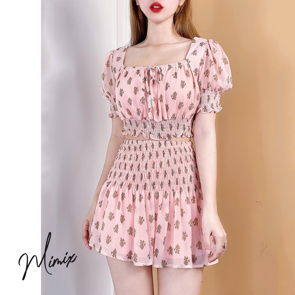 Set bộ nữ áo croptop kèm chân váy bo chun MIMIX CA6170