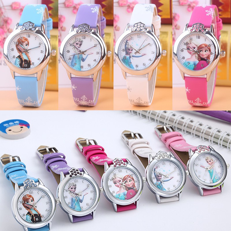 Đồng Hồ Đeo Tay Chống Nước Hình Hoạt Hình Frozen Elsa Anna Dành Cho Bé Gái