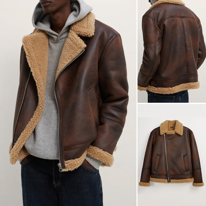 ÁO KHOÁC BIKER DA LỘN ZARA MAN LÓT LÔNG MÀU NÂU - 0706/548
