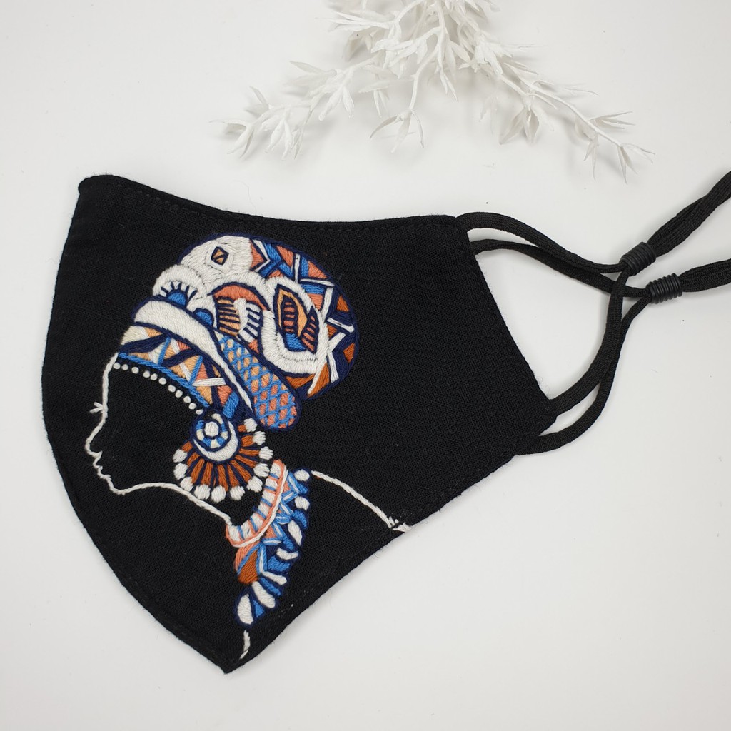 Khẩu trang thêu tay vải linen JL126 | BigBuy360 - bigbuy360.vn