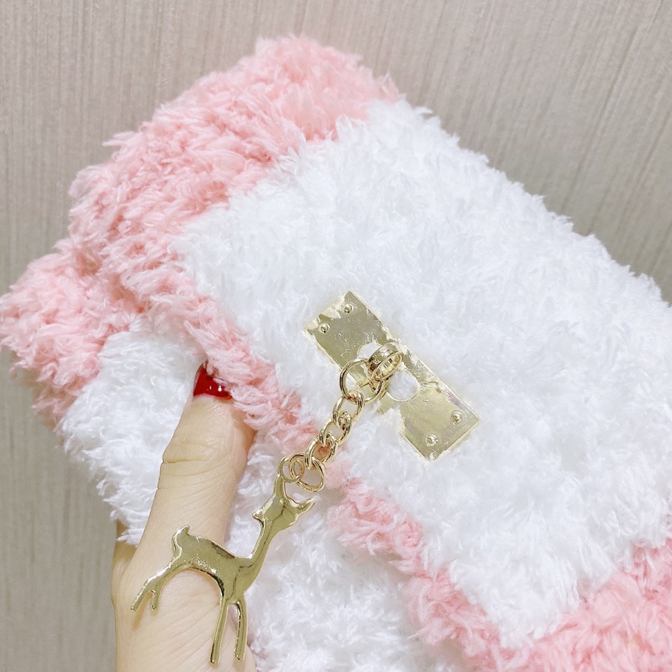 Túi tự đan handmade phối màu, túi đeo chéo len xù phong cách Hàn Quốc - Bộ phụ kiện đầy đủ LX205