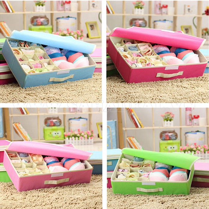 Hộp Đựng Đồ Lót 16 Ngăn, Có Nắp Đậy, Chất Liệu Vải Không Dệt Tiện Ích - MTDDT