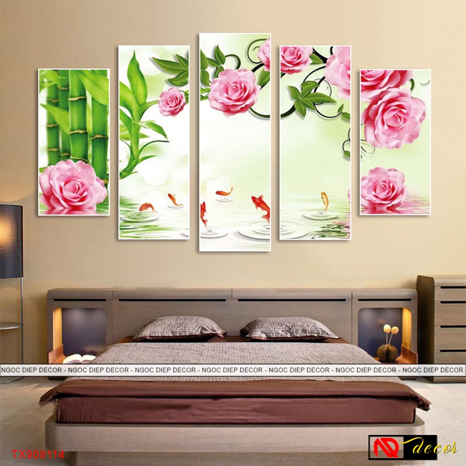Tranh dán tường trúc xanh 3D đẹp - Tranh decor phong cách hiện đại In UV chống bay màu tấm dày 3mm có kèm băng dính xốp