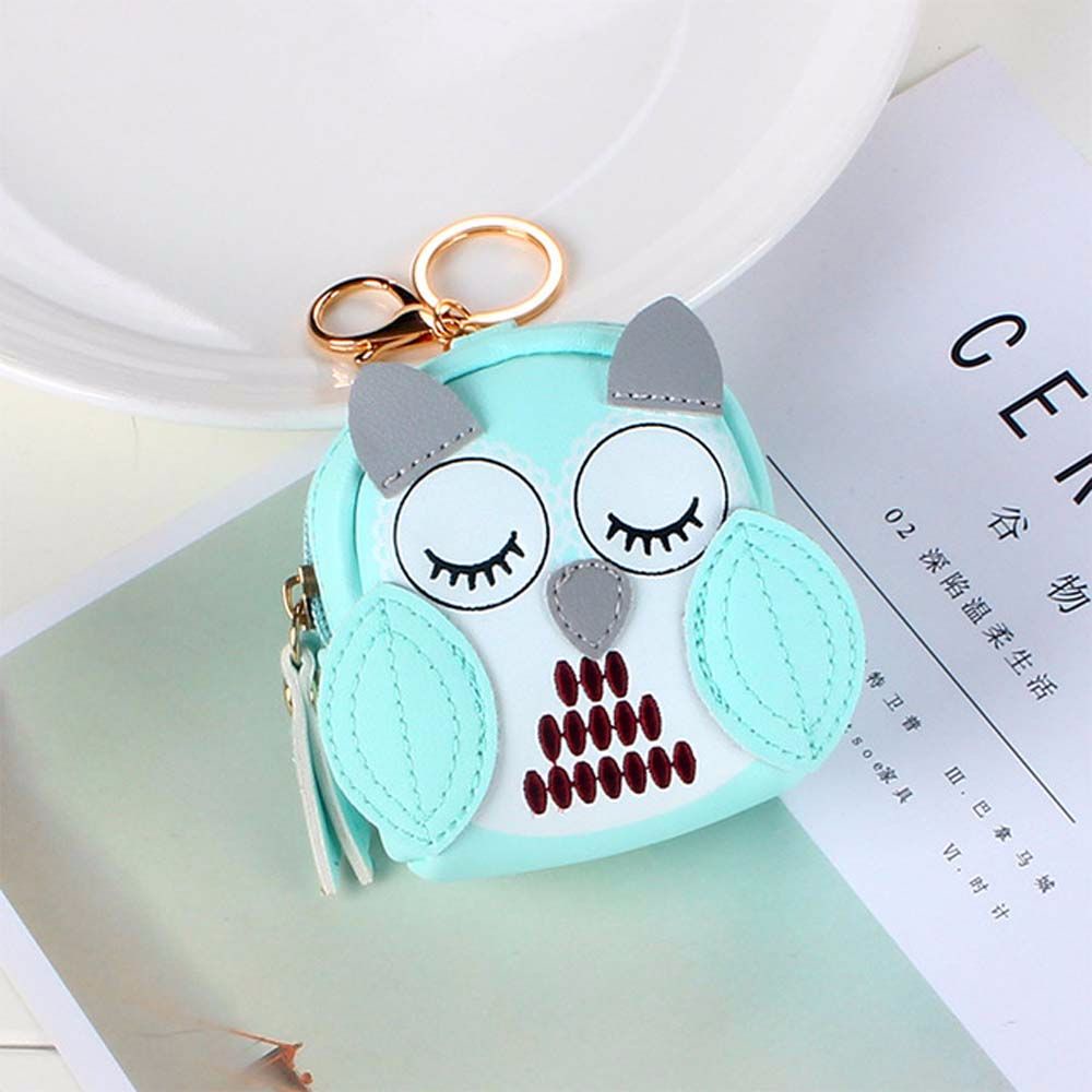 Ví đựng tiền xu mini kiểu móc khóa bằng da PU hình chim cú mèo dễ thương nhiều màu sắc xinh xắn dành cho nữ