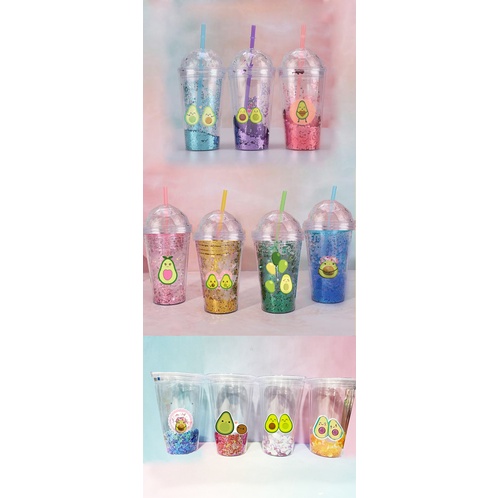 cốc 2 lớp kim tuyến quả bơ avocado  CNKI10 cốc giữ nhiệt ly 2 lớp cốc làm lạnh dễ thương 500ml