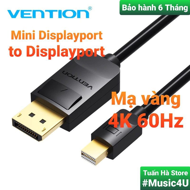 Dây cáp Mini Displayport sang Displayport Vention 4K 60Hz, DP 1.4 hỗ trợ 3D cho Macbook Laptop Pro Air Tuấn Hà Store