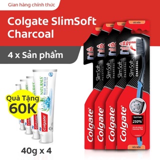 Bàn chải đánh răng Colgate than hoạt tính kháng khuẩn Slimsoft tặng kem đánh răng Colgate thiên nhiên 40g/hộp