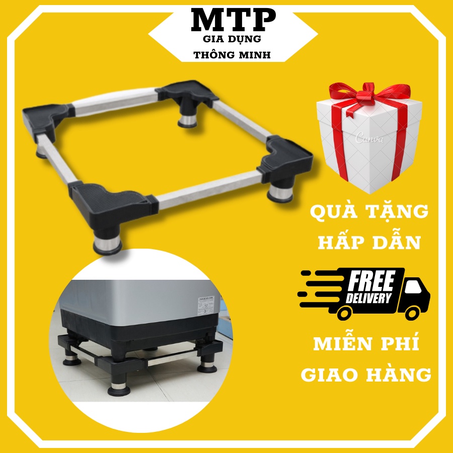 Kệ Chân Máy Giặt Tủ Lạnh Khung Inox Có Đế Chống Rung Điều Chỉnh Được Kích Thước