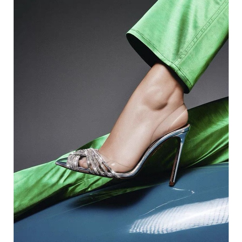 Sandal Cao Gót Mũi Nhọn Thiết Kế Mới Đính Đá Cao Cấp Thời Trang Dành Cho Nữ Size 35-4