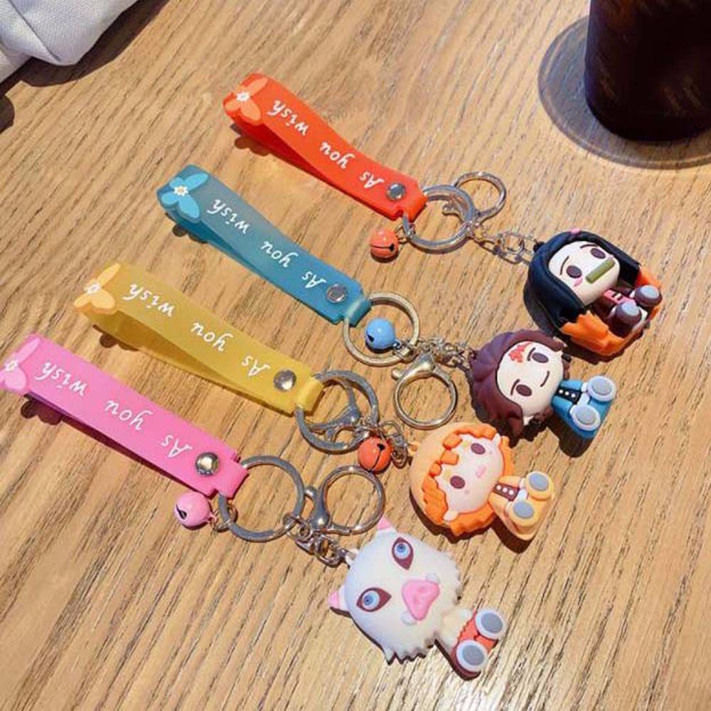 JARRED Cute KeyChains Cartoon Demon Slayer Key Rings Blade Of Ghost Kimetsu No Yaiba Anime Japan Anime PVC Kamado Nezuko Car Accessories/Multicolor