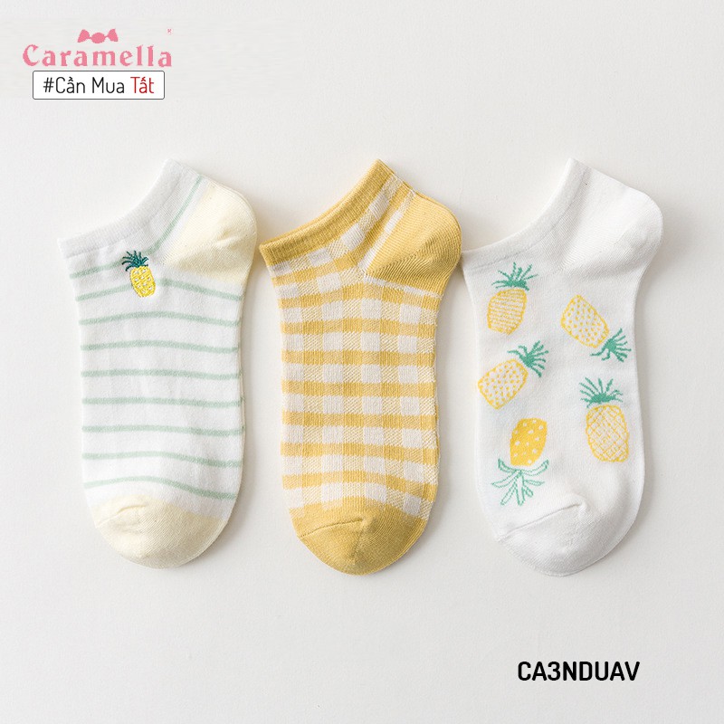 Tất nữ Caramella theo Set 3 đôi mẫu 2020 tặng kèm túi zip xinh xắn