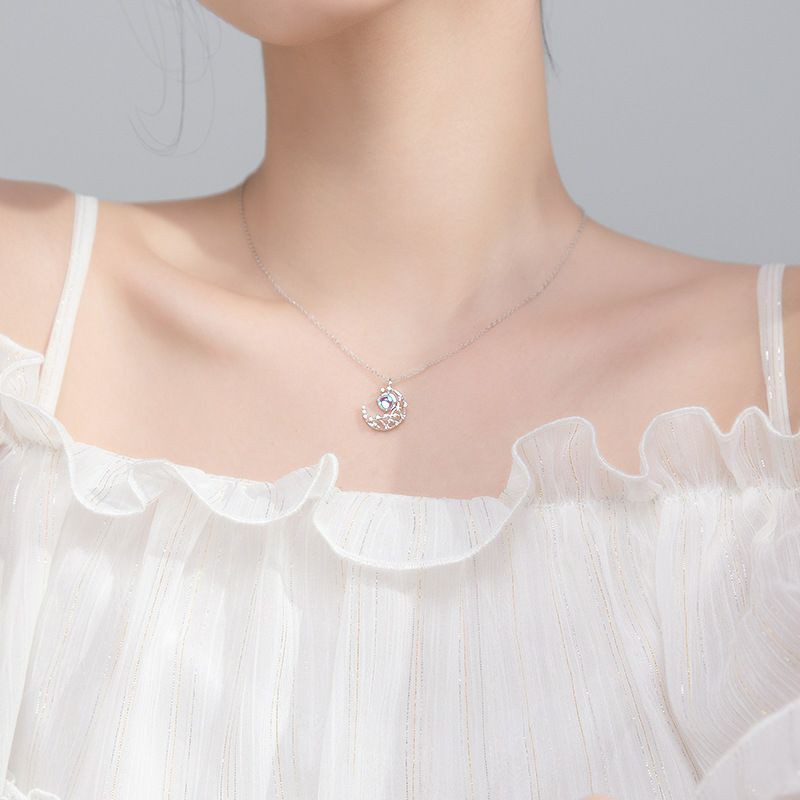 Dây chuyền vòng cổ nữ đính đá nhân tạo bạc 925 mặt trăng Glitter Moon