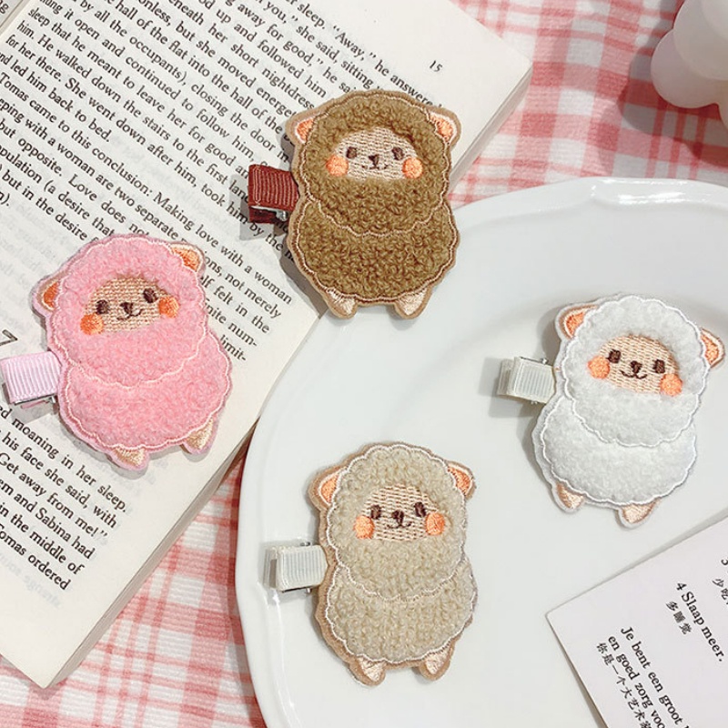 Kẹp Tóc Lông Cừu Thêu Họa Tiết Hoạt Hình Dễ Thương Cho Bé Gái