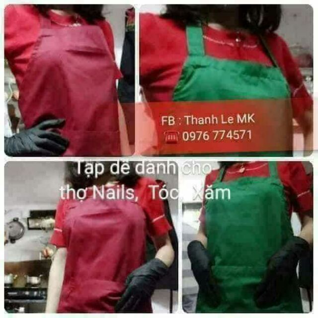 Tạp dề kaki chuyên dùng cho thợ Nails ,Tóc, Xăm, spa Nhận in tên theo yêu cầu - màu đỏ đô, màu xanh lá