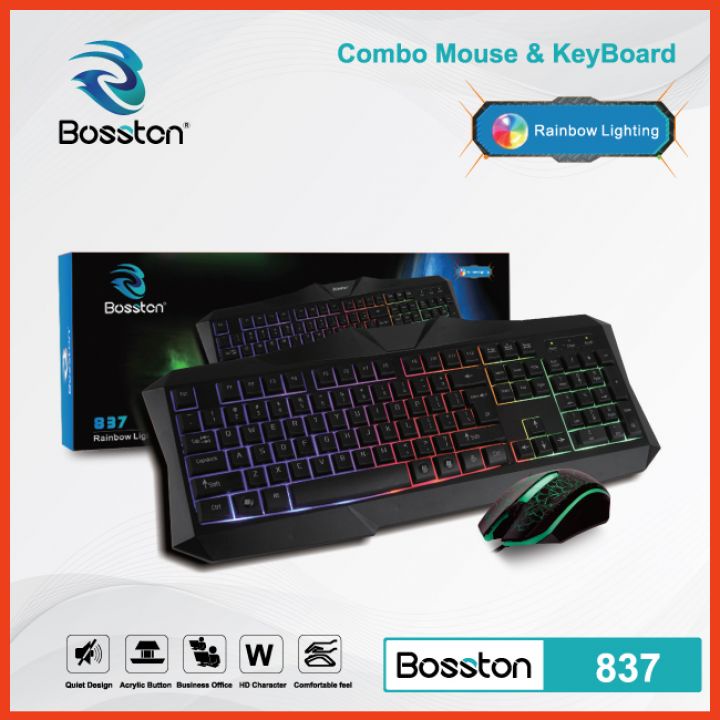 Combo Bộ Bàn Phím Kèm Chuột Bosston 837 Có Dây Led 7 Màu Cực Chất
