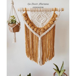 Mành Macrame Treo Tường Mix Màu Trắng Vàng Trang Trí Tường Decor Nhà Cửa 1