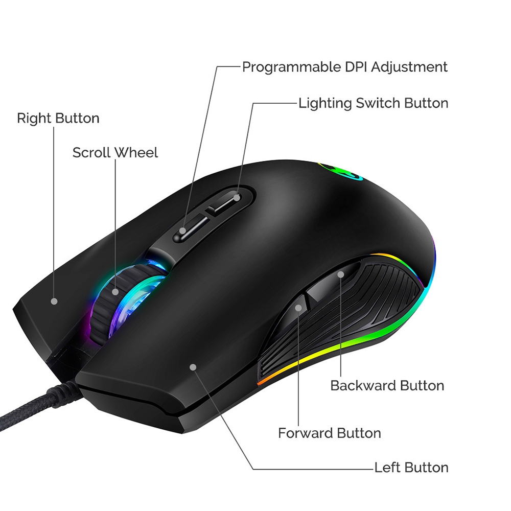 Chuột Chơi Game Có Dây Type-C / USB RGB 3200 DPI Chất Lượng Cao