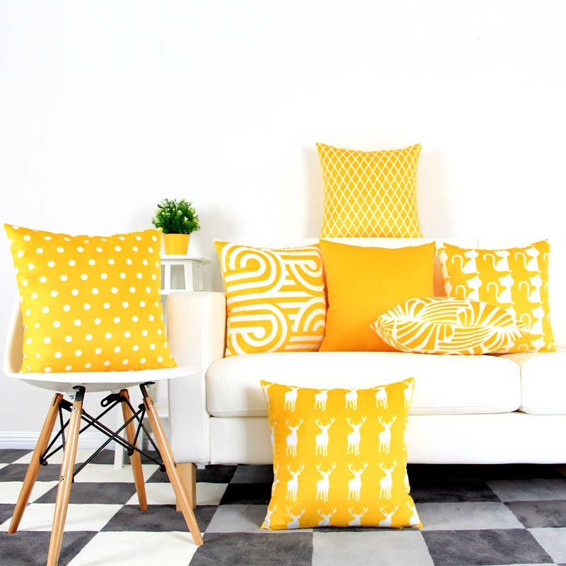 Vỏ gối vuông sofa tựa lựng trang trí size 45x45cm set VÀNG