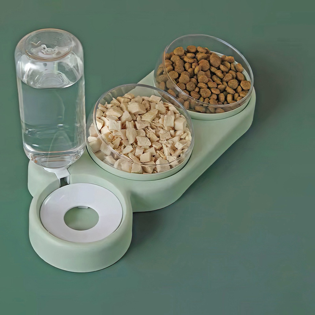 Bát ăn cho chó mèo thú cưng hai ba ngăn có khay bình nước tự động 500ml Petoka