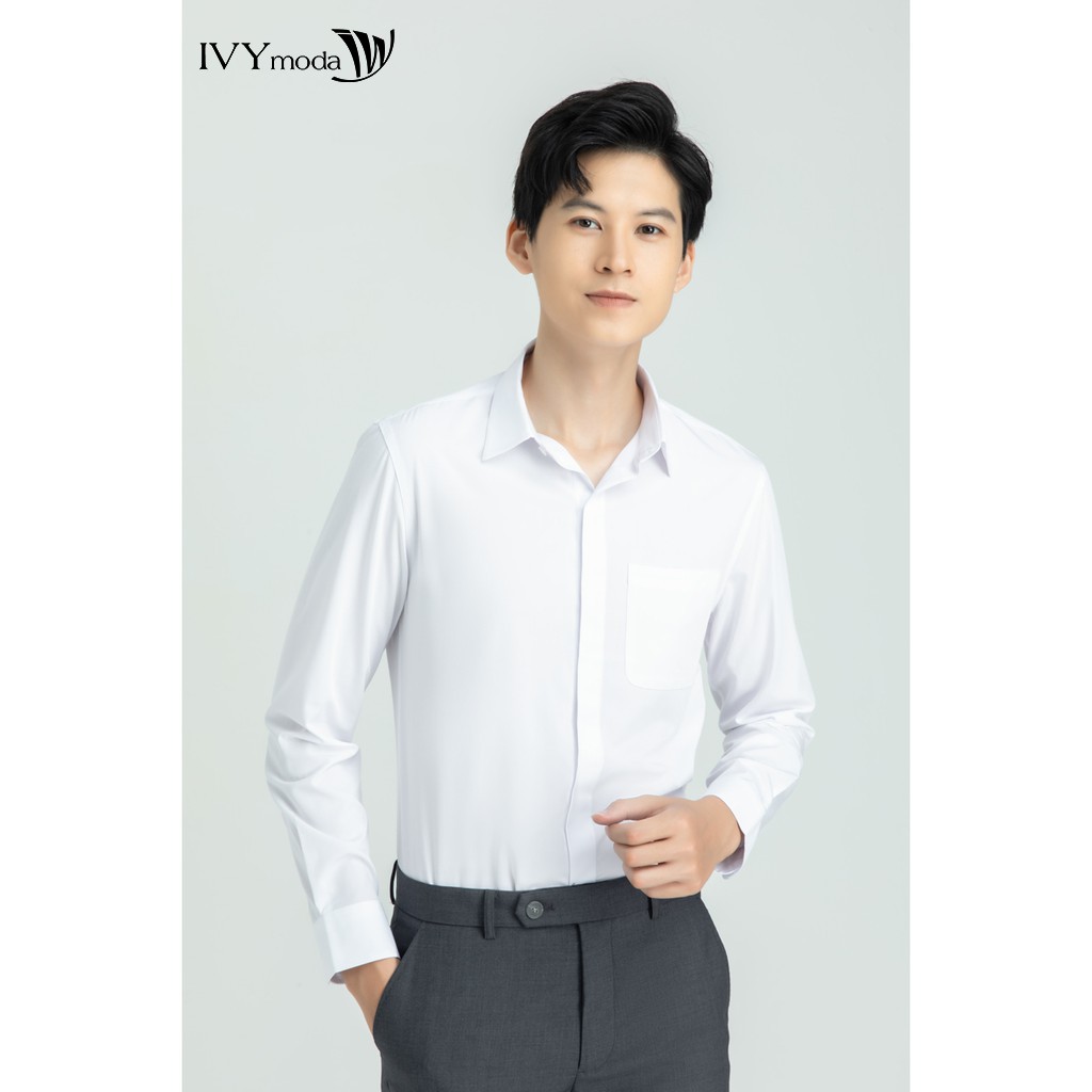 Áo sơ mi khuy cài ẩn tà nam IVY moda MS 17E2792