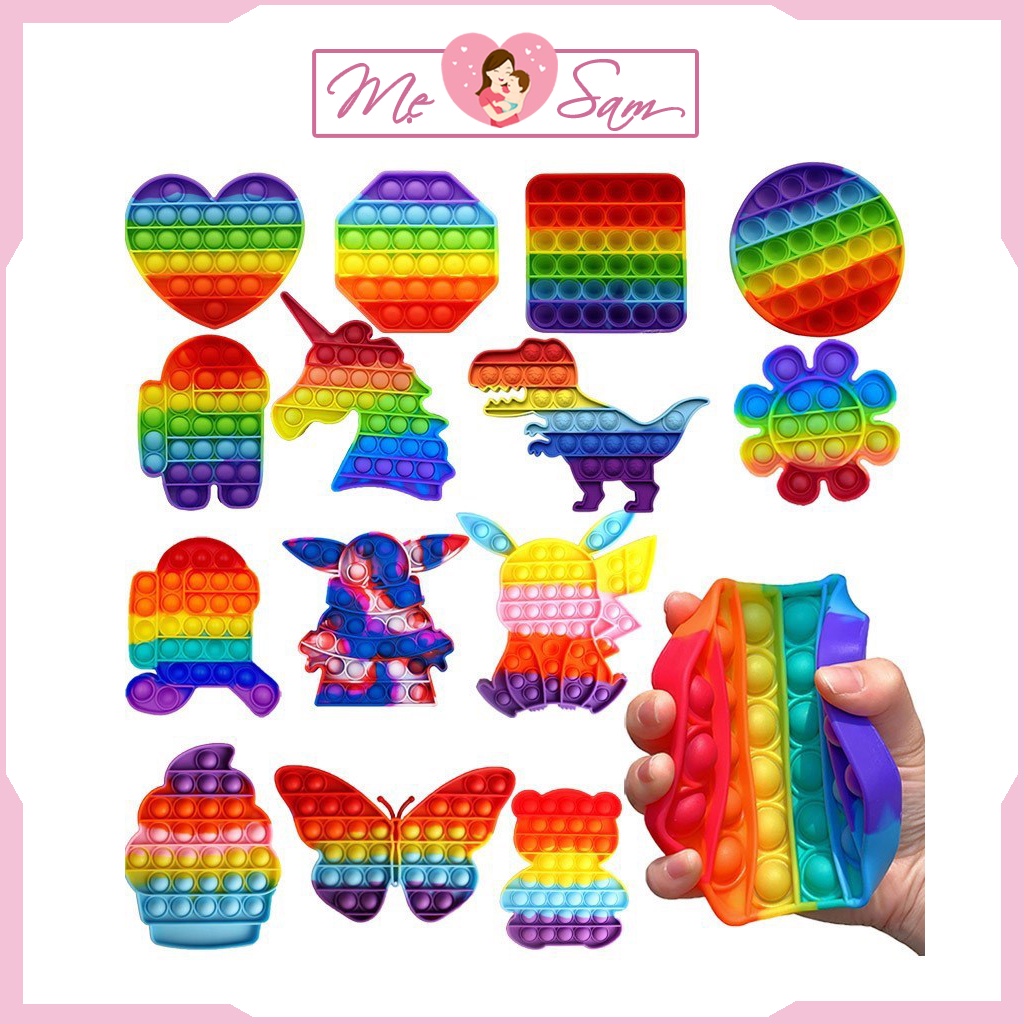 Pop it đồ chơi bấm bong bóng màu sắc cầu vồng giảm căng thẳng cho bé Shop Mẹ Sam