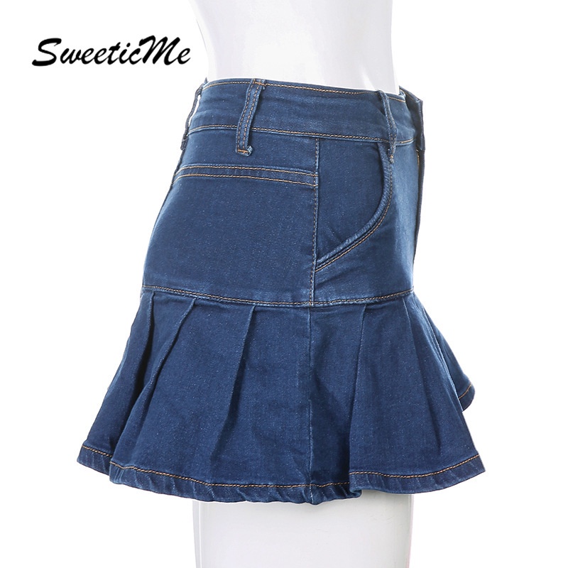 Chân váy jean lưng cao ngọt ngào