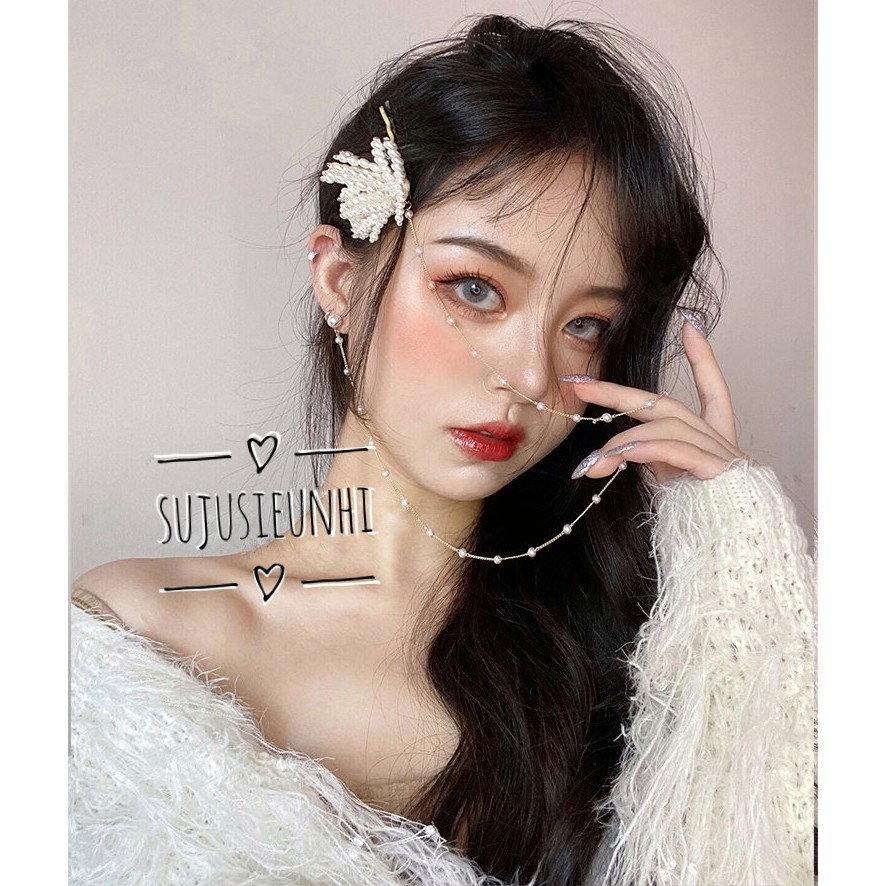 (CÓ VIDEO)Set khuyên tai-kẹp tóc ngọc đính liền -CỰC HOT