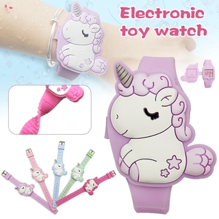 Cute Unicorn Cartoon LED Electronic Silicone Watches Boys Girls Gift Flipping Watches