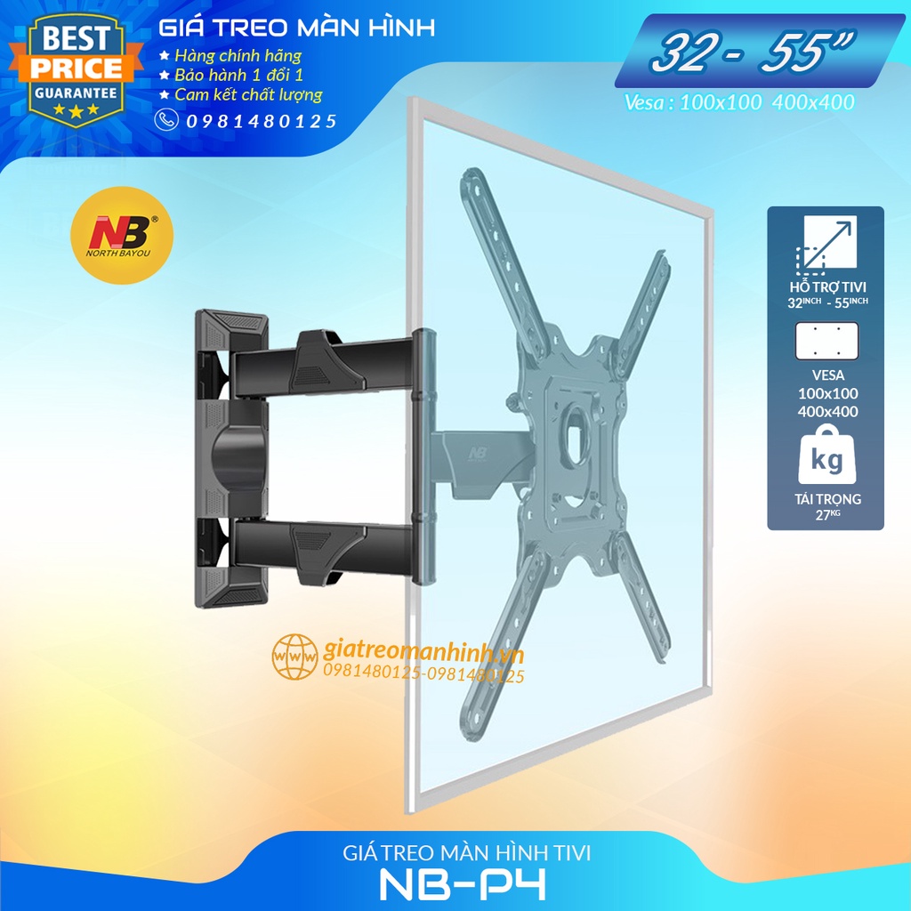 NB P4 / Giá Treo Tivi P4 32 - 55 Inch - GiáTreo Tivi Xoay Góc Tường - Đa Năng Chính Hãng NorthBayou