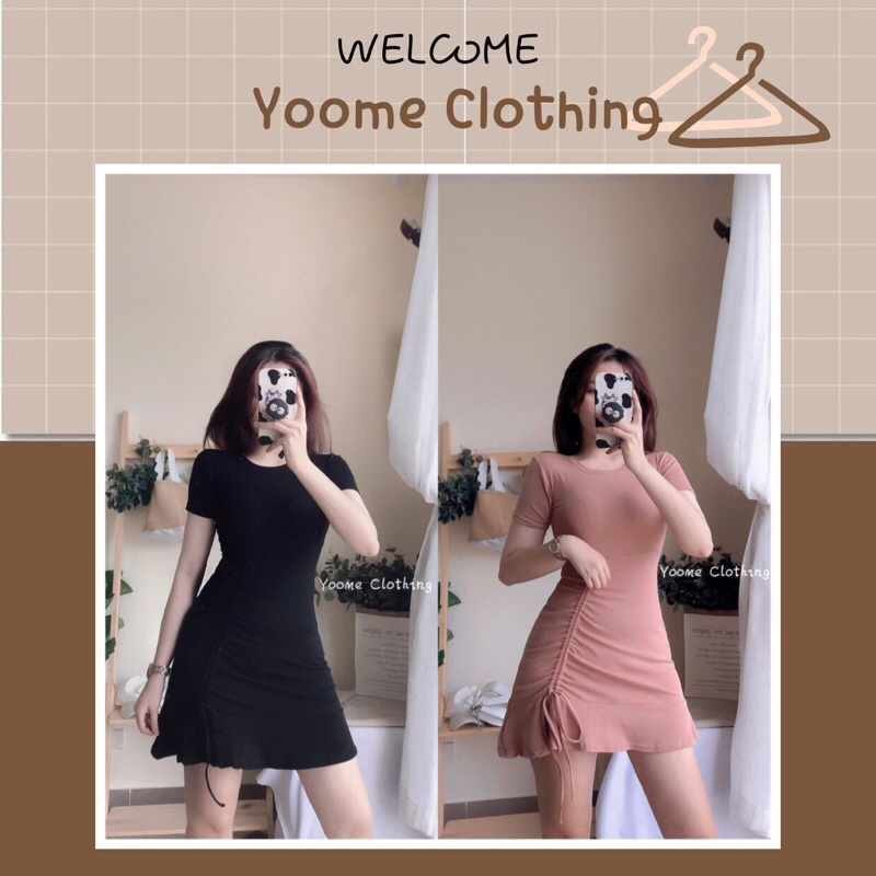 Váy body đuôi cá dây rút tay cộc chất cottonzip dày dặn co giãn cho nữ Yoomeclothing [ ẢNH THẬT TẠI SHOP]