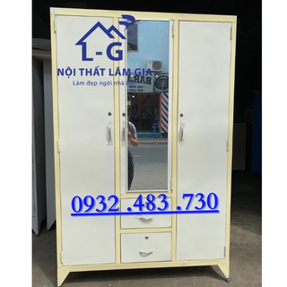 Tủ sắt quần áo chống rỉ sơn tĩnh điện 3 cửa cao 1m8 rộng 1m2 màu kem
