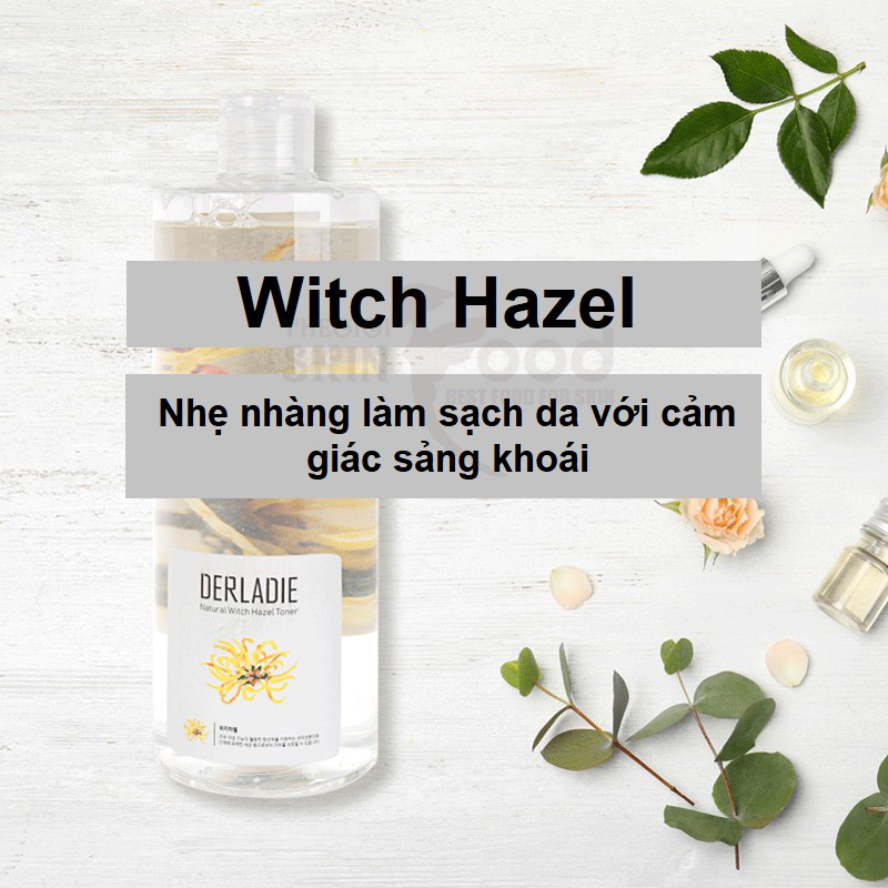 Nước Hoa Hồng Làm Sạch, Dưỡng Ẩm, Dịu Nhẹ Chiết Xuất Cây Phỉ Derladie Natural Witch Hazel Toner 500ml