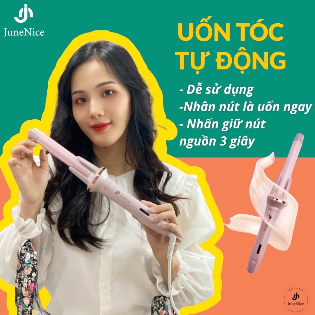 Máy uốn tóc tự động tạo nếp đơn giản dễ dàng, giúp tóc trở nên tự nhiên hơn với PTC làm nóng tốt máy uốn JN June Nice