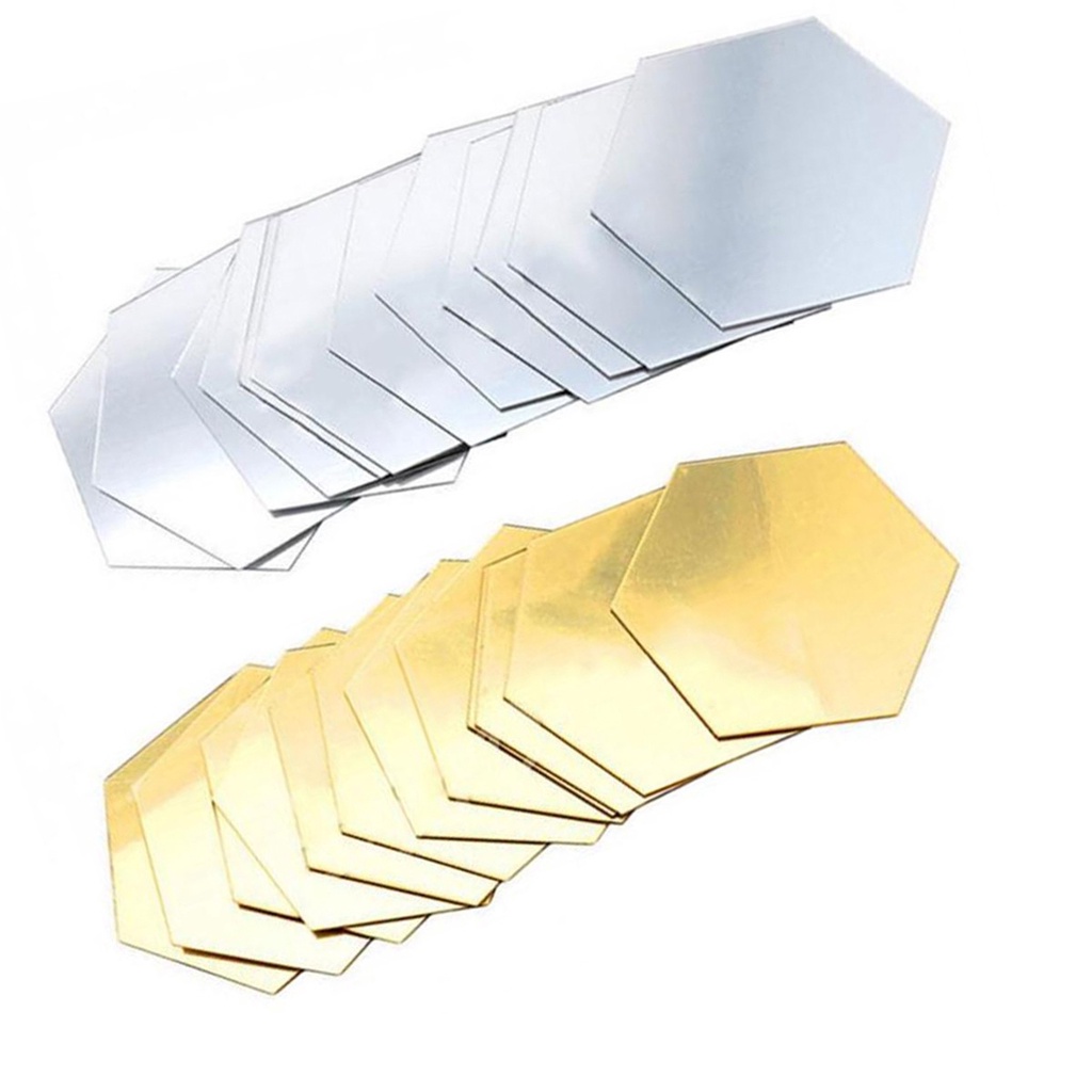 Set 6 nhãn dán acrylic hiệu ứng gương 3D hình lục giác trang trí tường hiện đại