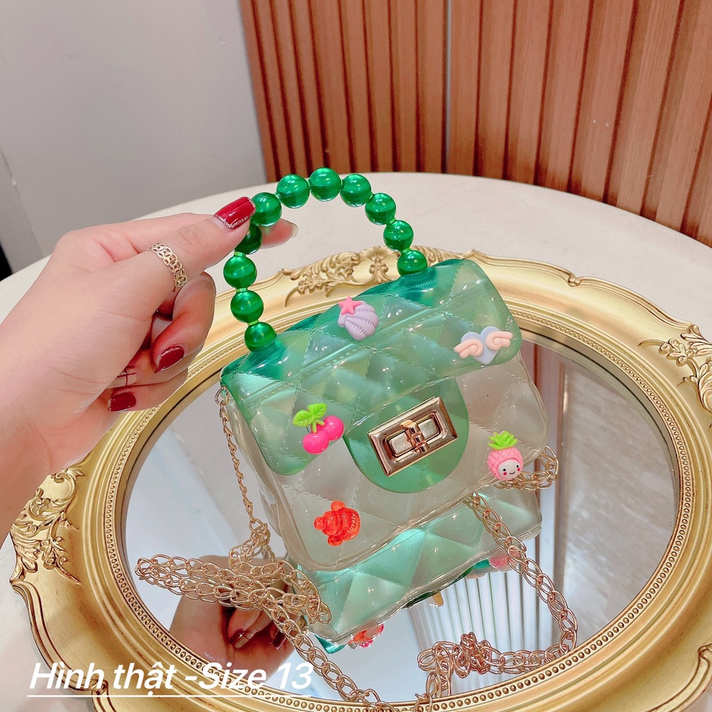Túi đeo chéo mini quai ngọc nhựa gắn charm cho bé dễ thương đẹp giá rẻ nhỏ gọn DIOMI