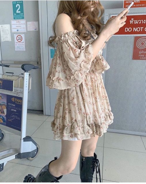 VÁY TRỄ VAI VOAN HOA XẾP BÈO XINH XẮN - ROLL DRESS | BigBuy360 - bigbuy360.vn