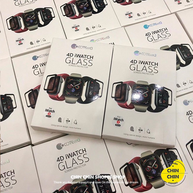 Miếng Dán Kính Cường Lực Full 4D cho Apple Watch Series 6 5 4 3 2 1 Full Size 38/40/42/44mm Hàng Chính Hãng Coteetci