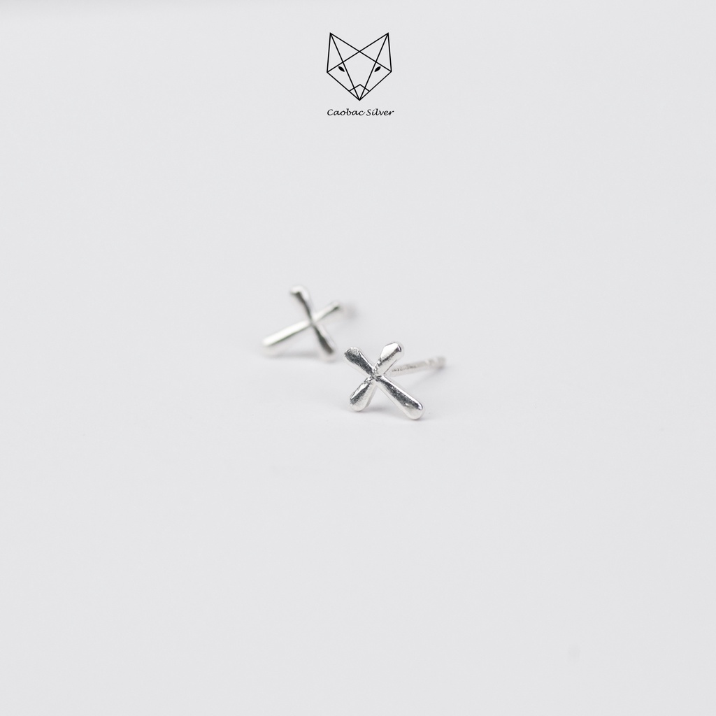 Khuyên Tai Bạc Ta CaoBac Silver Đơn Giản Chữ Thập Trơn Phong Cách Unisex Nam Nữ Đều Đeo Được