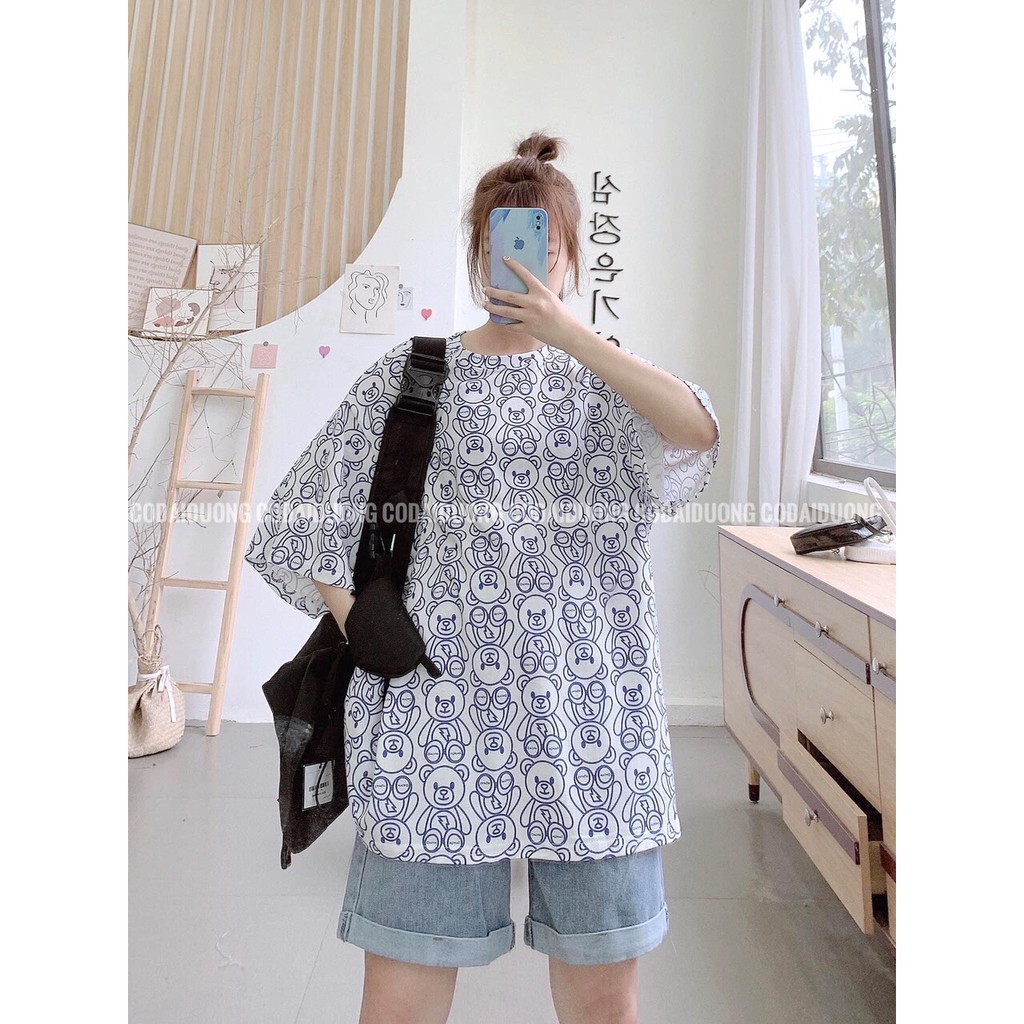Áo Vân Gấu Form Rộng PEONYB Unisex [FREESHIP] 🌸 Thun tay lỡ dáng suông, phông teddy ĐEN | TRẮNG | XÁM nam nữ Ulzzang 🌸 | BigBuy360 - bigbuy360.vn