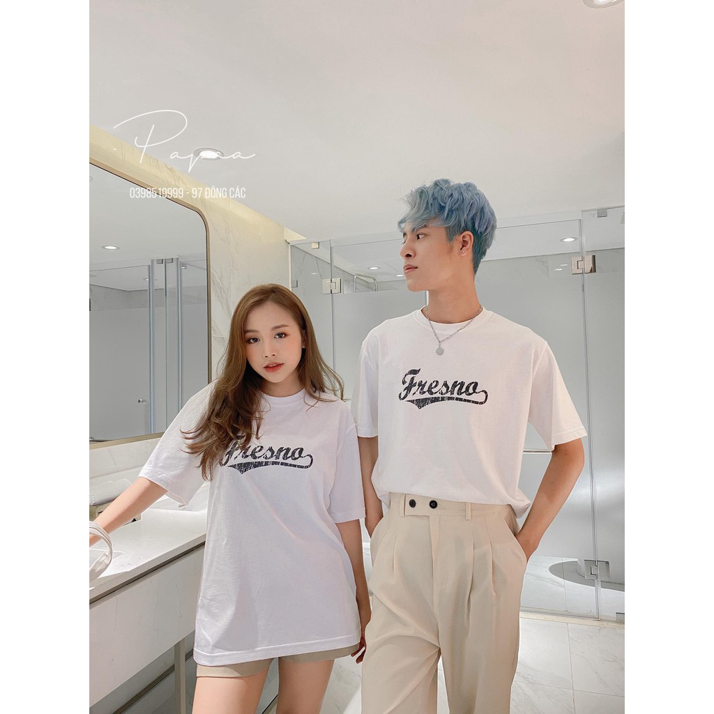 Áo phông nam nữ Hàn Quốc unisex chữ FRESNO 672 PAPAA SHOP